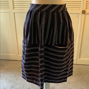 Maeve Navy and White Pleated A-Line Skirt from Anthropologie